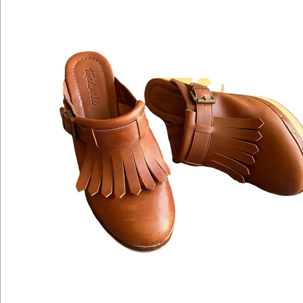 Madewell Fringed Chestnut Mules Slides - Picture 13 of 16